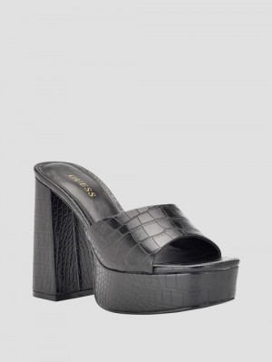 Guess Jadah Crocodile-Embossed Platform Heels Negrii | GUESS-SN29792