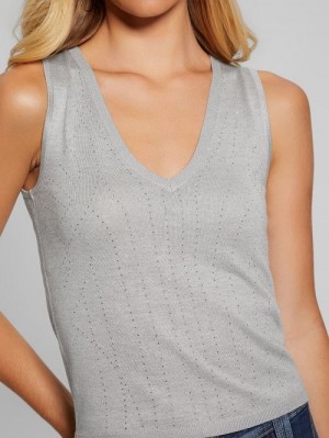 Guess Janine Rhinestone Sweater-Knit Top Gri | GUESS-SN27715