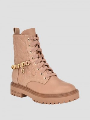 Guess Jellard Quilted Chain Moto Boots Maro | GUESS-SN29899
