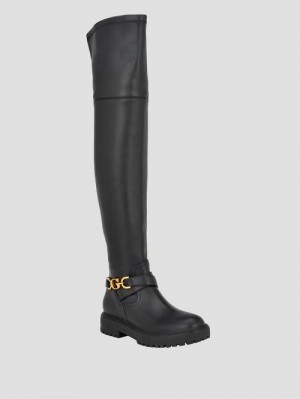 Guess Jellio Buckle Knee-High Boots Negrii | GUESS-SN29919