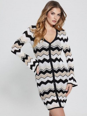 Guess Jenna Chevron Stripe Sweater Dress Negrii | GUESS-SN27000