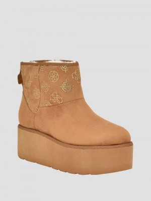 Guess Jilla Platform Faux-Suede Booties Bej | GUESS-SN29895