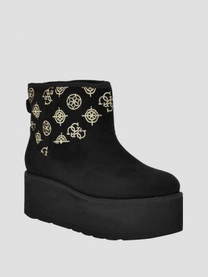 Guess Jilla Platform Faux-Suede Booties Negrii | GUESS-SN29893
