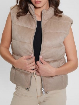 Guess Jole Suede Puffer Vest Bej | GUESS-SN27965