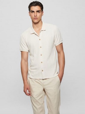 Guess Joshua Waffle Shirt Albi | GUESS-SN31320