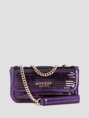 Guess Kaska Sequin Convertible Mini Crossbody Violet | GUESS-SN28818