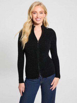 Guess Keily Zip-Front Sweater Negrii | GUESS-SN27834
