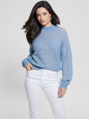 Guess Kensley Open-Knit Sweater Albastri | GUESS-SN27613