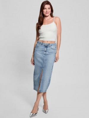 Guess Keyla Fuzzy Sweater Crop Cami Albi | GUESS-SN27740