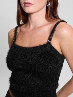 Guess Keyla Fuzzy Sweater Crop Cami Negrii | GUESS-SN27422