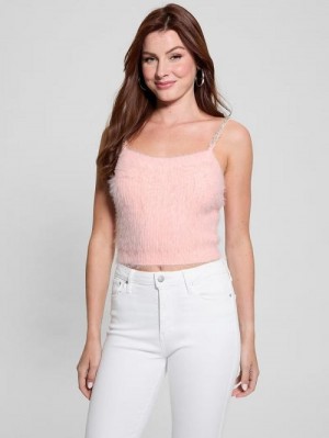 Guess Keyla Fuzzy Sweater Crop Cami Roz | GUESS-SN27742