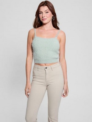 Guess Keyla Fuzzy Sweater Crop Cami Verzi | GUESS-SN27743
