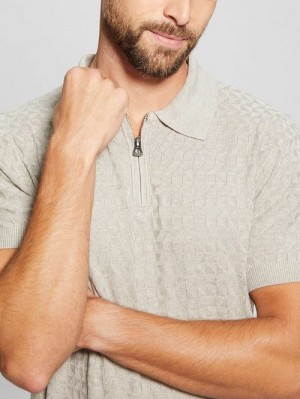 Guess Kyle Checkered Zip Polo Bej | GUESS-SN31327