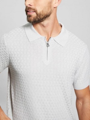 Guess Kyle Checkered Zip Polo Gri | GUESS-SN31265