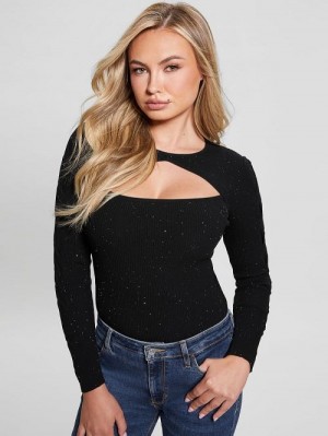 Guess Laurel Micro Sequin Sweater Negrii | GUESS-SN27814