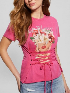 Guess Le Fleur Lace-Up Tee Roz | GUESS-SN27080