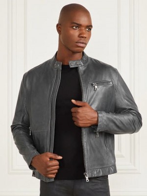 Guess Leather Biker Jacket Negrii | GUESS-SN30733