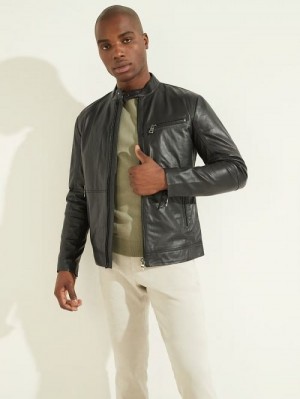 Guess Leather Biker Jacket Negrii | GUESS-SN30754