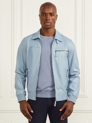 Guess Leather Flight Jacket Albastri | GUESS-SN30836