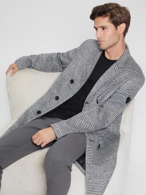 Guess Leo Glenn Wool-Blend Double-Breasted Coat Negrii | GUESS-SN30781