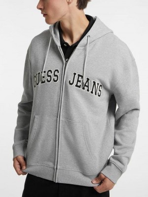 Guess Logo Patch Zip-Up Hoodie Gri | GUESS-SN30894