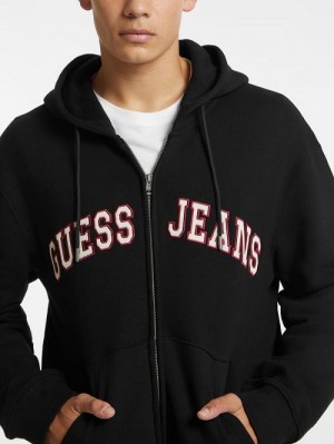Guess Logo Patch Zip-Up Hoodie Negrii | GUESS-SN30920