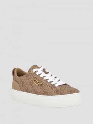 Guess Logo Print Low-Top Sneakers Bej | GUESS-SN29570
