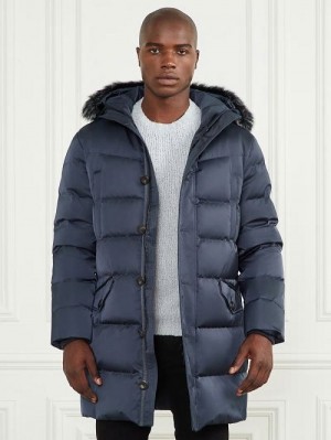 Guess Long Twill Hooded Jacket Albastri | GUESS-SN30744