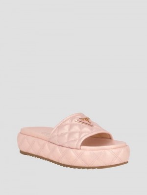 Guess Longo Quilted Flatform Slides Bej | GUESS-SN29579