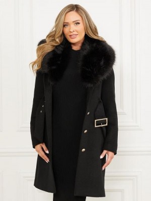 Guess Loreta Wool-Blend Coat Negrii | GUESS-SN28045