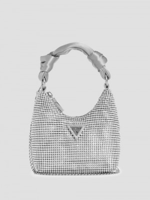 Guess Lua Mini Hobo Argintii | GUESS-SN28963