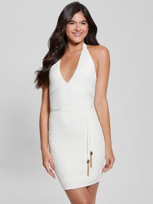 Guess Lucia Belted Wavy Sweater Dress Albi | GUESS-SN26825