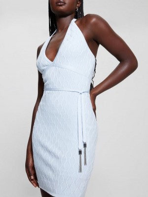 Guess Lucia Belted Wavy Sweater Dress Albastri | GUESS-SN27020