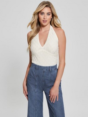Guess Lucia Wavy Sweater Halter Top Albi | GUESS-SN27646