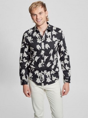 Guess Luxe Magnolia Shirt Negrii Albi | GUESS-SN31138