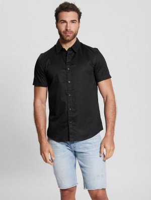 Guess Luxe Stretch Short-Sleeve Shirt Negrii | GUESS-SN31282