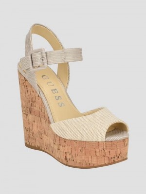 Guess Lyrica Linen Wedges Bej | GUESS-SN29771