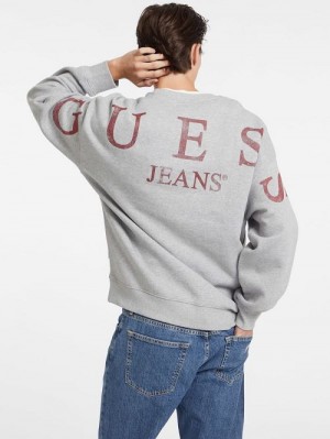 Guess Macro Logo Crewneck Sweatshirt Gri | GUESS-SN30998