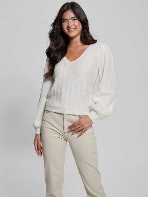 Guess Madeline Textured V-Neck Sweater Albi | GUESS-SN27712