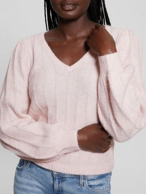 Guess Madeline Textured V-Neck Sweater Roz | GUESS-SN27680