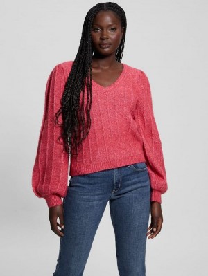Guess Madeline Textured V-Neck Sweater Roz | GUESS-SN27685