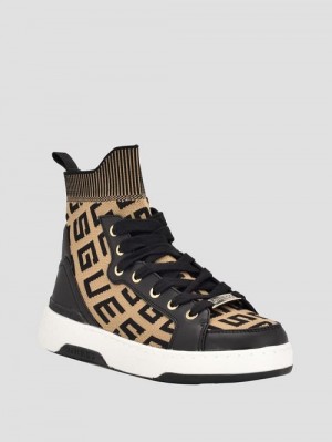 Guess Mannen Logo Knit High-Top Sneakers Maro | GUESS-SN29529