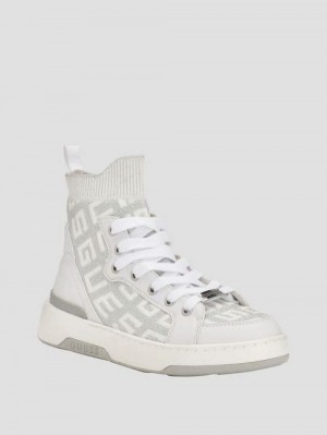 Guess Mannen Logo Knit High-Top Sneakers Albi | GUESS-SN29533