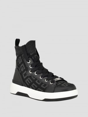 Guess Mannen Logo Knit High-Top Sneakers Negrii | GUESS-SN29552