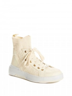 Guess Manney Knit Logo High-Top Sneakers Albi | GUESS-SN29512