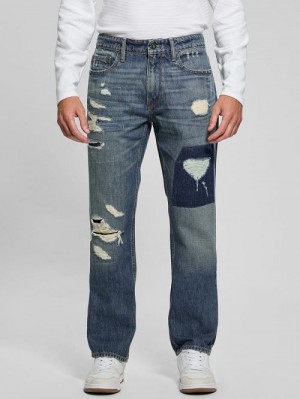 Guess Mateo Distressed Straight Jeans Albastri | GUESS-SN30460