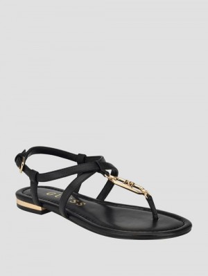 Guess Meaa Chain T-Strap Sandals Negrii | GUESS-SN29591