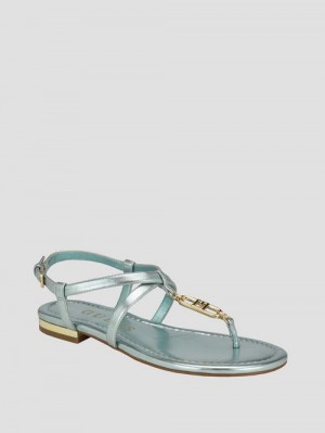 Guess Meaa Chain T-Strap Sandals Verzi | GUESS-SN29626