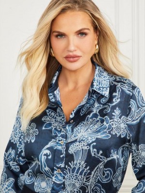 Guess Melissa Printed Blouse Albastri | GUESS-SN27173