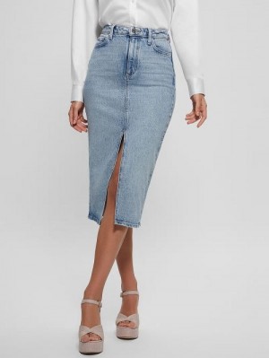 Guess Mila Denim Midi Skirt Albastri | GUESS-SN28182